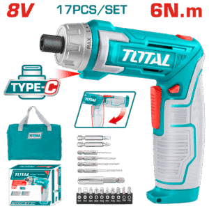 ATORNILLADOR INALAMBRICO 8V ESTUCHE PLASTICO + 17 PIEZAS