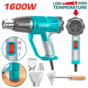 PISTOLA CALOR CON TEMPERATURA AJUSTABLE 1600W INCLUYE 3 BOQUILLAS Y 1 RASCADOR INDUSTRIAL